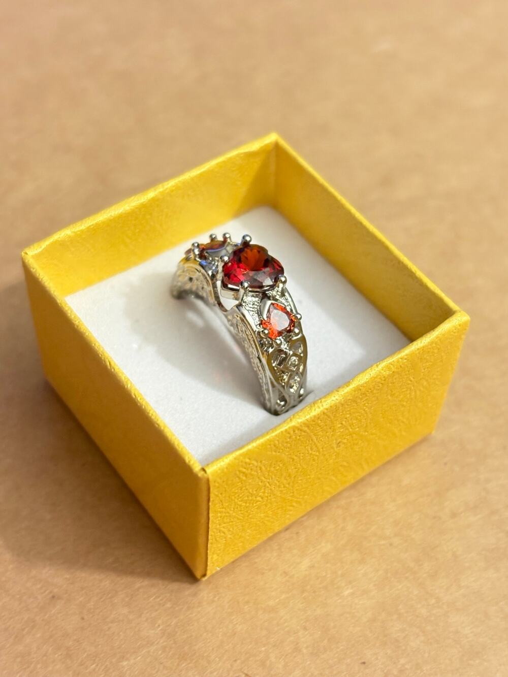 NIB Red Rhinestone Silver Tone Ring Size 8.75